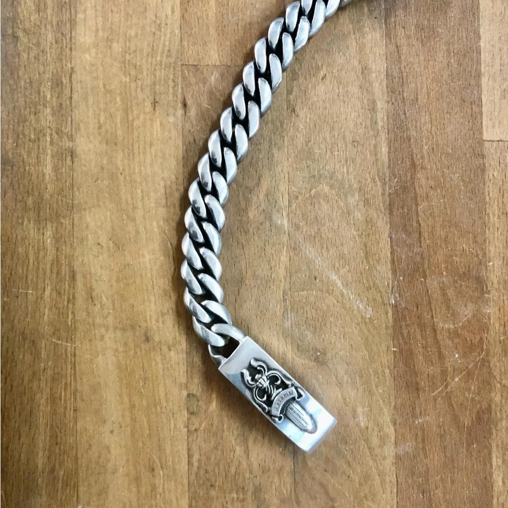 Authentic Chrome Hearts Dagger ID Cuban Bracelet Sterling Silver - Picture 2 of 4